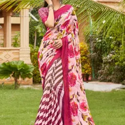 Saree Mall Pink Linen Floral Print Saree With Unstitched Blouse-image-32