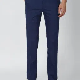 Peter England Navy Slim Fit Checks Trousers-picture-31