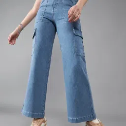 DOLCE CRUDO Blue Flared Fit High Rise Stretchable Jeans-picture-21