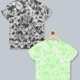 Kiddopanti Kids Jet Black & Pastel Green Cotton Over Dyed T-Shirt (Pack of 2)-picture-31