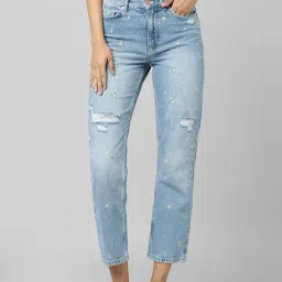 Only Light Blue Distressed Straight Fit High Rise Jeans-picture-32