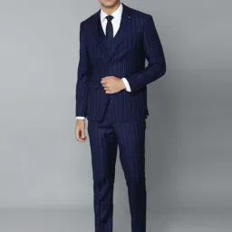 Louis Philippe Navy Slim Fit Striped Three Piece Suit-picture-27