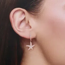 Kai Jewel Sterling Silver Zircon Studded Starfish Drop Rose Gold Earrings for Women-picture-27