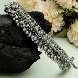 Moedbuille Ghungroo Studded Tribal Design Oxidised Silver Plated Choker-picture-37