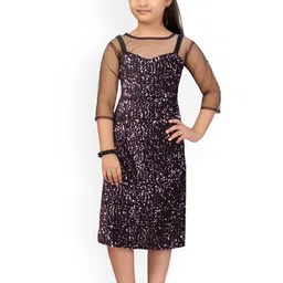 Aarika Girls Black Sequinned Fit and Flare Dress-picture-15