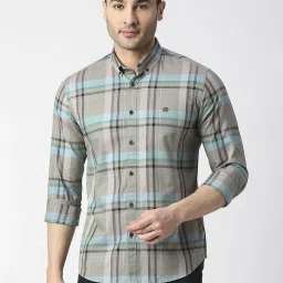 Dragon Hill Grey Cotton Slim Fit Checks Shirt image 1