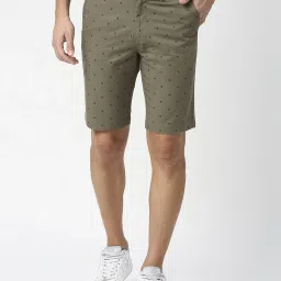 Dragon Hill Olive Green Slim Fit Printed Shorts image 1