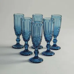 Home4U Rouchere Blue & Transparent Glass Stem Tumbler (0.18 L) - Set of 6 image 1