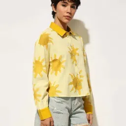 Only Yellow Cotton Printed Shirt image 3