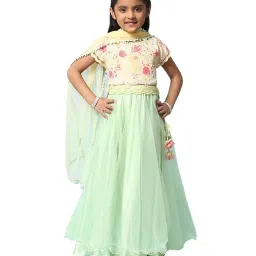 BIBA Girls Yellow & Green Floral Print Lehenga Set image 1