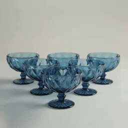 Home4U Riverre Blue & Transparent Glass Ice Cream Bowl (0.25 L) - Set of 6 image 1