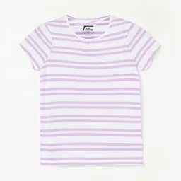 Fame Forever by Lifestyle Kids White & Lilac Cotton Striped T-Shirt image 1