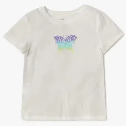 GAP Girls Off White Cotton Graphic T-Shirt-image-93