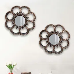 Art Street Brown Plastic Round Shape Bronze Decorative Wall Mirror - Set of 2 image 1
