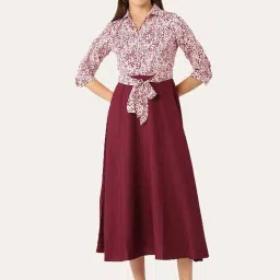 Deewa Maroon Floral Print A-Line Dress image 1