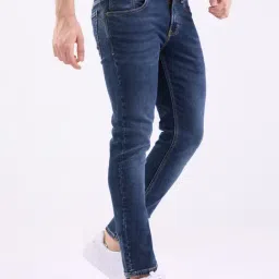 Spykar Dark Blue Cotton Slim Fit Jeans image 4
