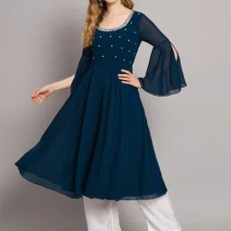 Poshak Hub Blue Embellished Anarkali Kurta image 1