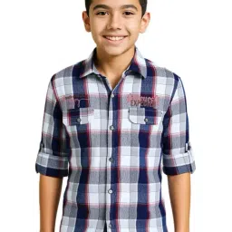 Cavio Boys Maroon Cotton Chequered Regular Fit Shirt-image-0