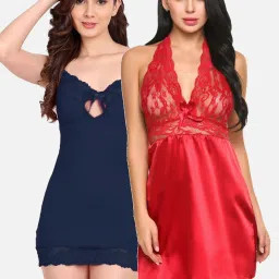 fims FIMS: Fashion is my Style Navy & Red Lace Work Babydoll With Thong image 1