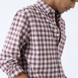 nuon men Nuon by Westside Maroon Checks Detailed Relaxed-Fit Cotton Shirt image 4