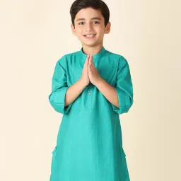 Fabindia Green Viscose Blend Checks Long Kurta image 1