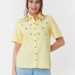 Zink London Light Yellow Embroidered Shirt image 1
