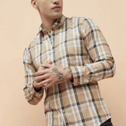 Fame Forever By Lifestyle Beige Cotton Regular Fit Checks Shirt-picture-23