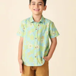 Fabindia Kids Light Blue Printed Shirt image 1