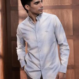 Andamen Blue Cotton Checked Regular Fit Shirt-picture-14