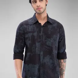 Spykar Black Slim Fit Printed Shirt-image-8