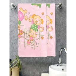 FABINALIV Pink Cartoon Design Cotton Kids Bath Towels (Pack of 2) image 1