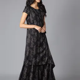 W Black Floral Print Jumpsuit image 4