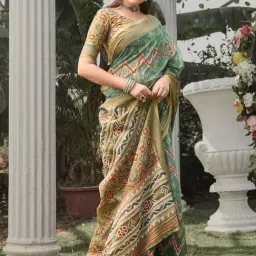 Saree Mall Green Silk Printed Saree With Unstitched Blouse-image-99