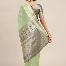 Satrani Pista Green Woven Saree With Unstitched Blouse image 2