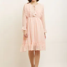 MUMRAA Tie-Up Neck Georgette A-Line Dress-picture-13