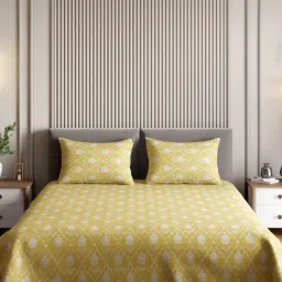 Haus & Kinder Royal Saga Yellow Ethnic 186 TC King Flat Bedsheet with 2 Pillow Covers-picture-19