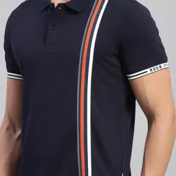 Rock.it Bright Navy Cotton Regular Fit Striped Polo T-Shirt image 5