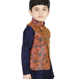 SG Yuvraj Kids Orange Floral Print Nehru Jacket image 4