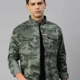 SHOWOFF Green Regular Fit Printed Denim Jacket-image-11