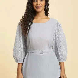 W Blue Cotton Striped Top-image-68