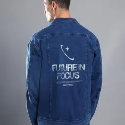 Crocodile Blue Cotton Printed Regular Fit Windcheater Biker Jacket image 2