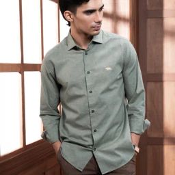 Andamen Green Cotton Solid Regular Fit Shirt-picture-0