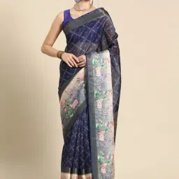 Silk Land Navy Silk Printed Saree With Blouse-image-24