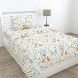 Haus & Kinder Woodland Multicolor Printed 210 TC Single Flat Bedsheet with 1 Pillow Cover image 2