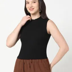 R&B Black Viscose Slim Fit Top image 3