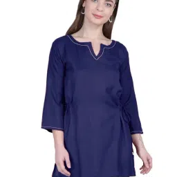 PATRORNA Navy Regular Fit Pleated Kurti-picture-13