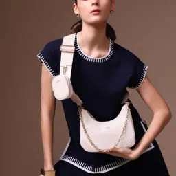 Kazo White Elsa Textured Small Leather Cross Body Bag-image-92