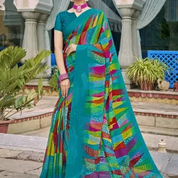 Satrani Multi Geometric Print Saree With Unstitched Blouse image 1