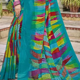 Satrani Multi Geometric Print Saree With Unstitched Blouse image 4