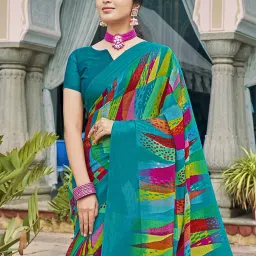 Satrani Multi Geometric Print Saree With Unstitched Blouse image 2